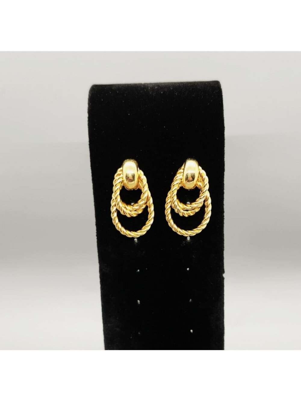 Gold Tone Double Twisted Rope Hoop Drop Stud Earrings 1" Length Fashion Jewelry